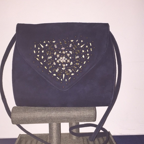 J.Renee Handbags - J.Renee Vintage Dark Blue Suede Crossbody Purse